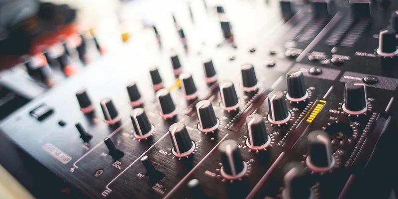 Close-up of a sound mixing desk